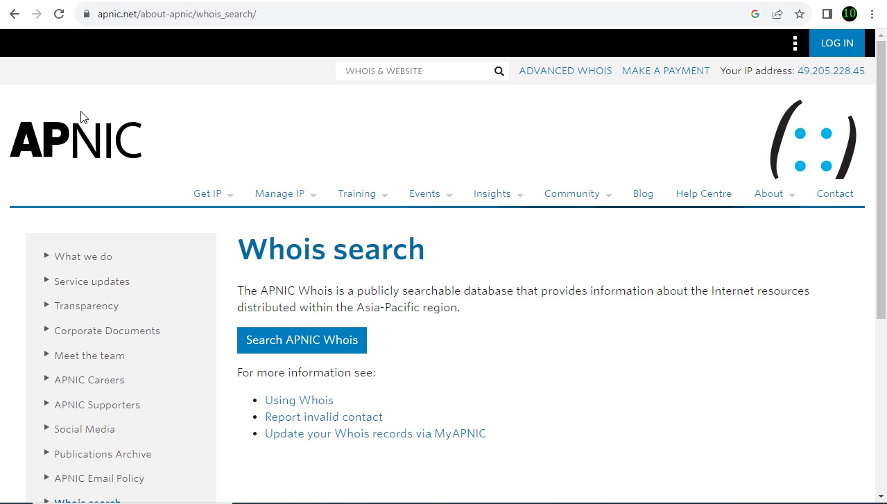 Advanced search in the APNIC Whois – APNIC